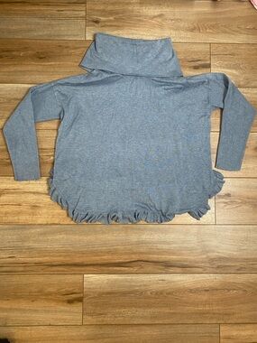 Joseph A Blue-Gray Cowl Neck Sweater with Ruffled Hem